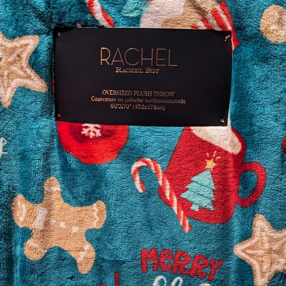 Rachel Roy Oversized Plush Throw 60" x 70" Beautiful Cheers Merry Christmas